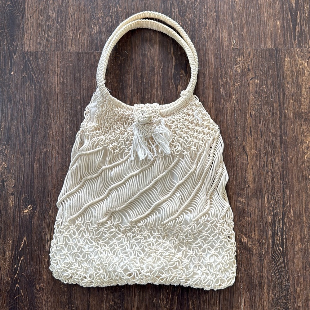💫 Crochet Cream 70s Style Beach Hand Bag - Picture 1 of 4